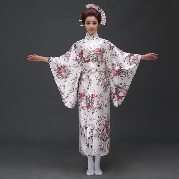 Yukata Mujer Blanco con Flores Tienda Tokio