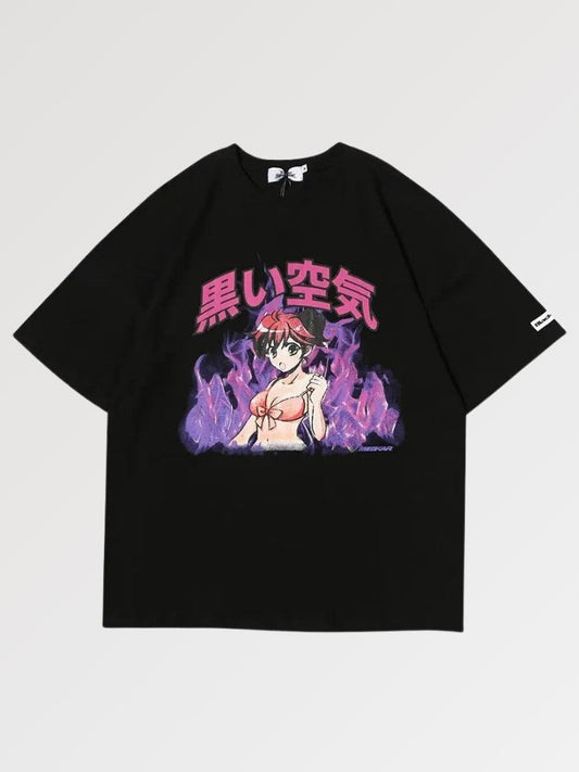 Camiseta Anime Oversize - Negro / M