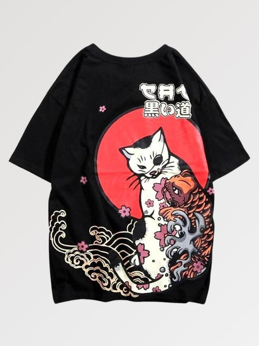 Camiseta Gato Pop Art - Negro / M