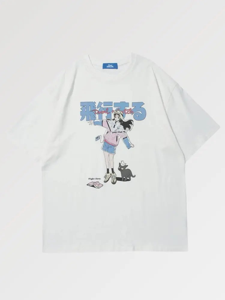 Camiseta Japonesa Nina Anime - Blanco / S