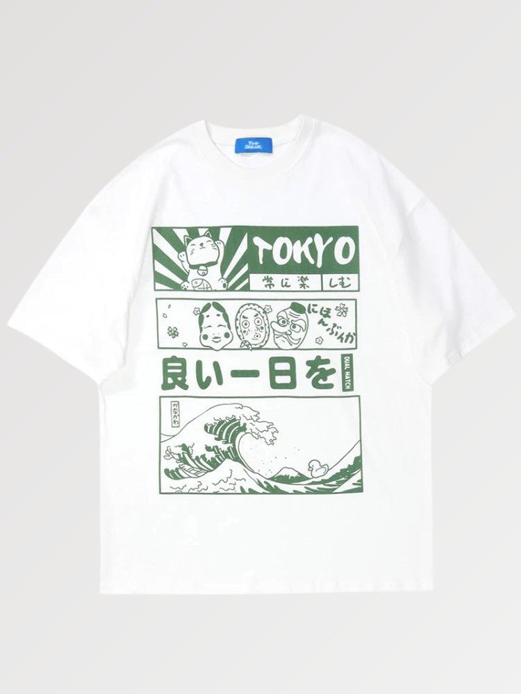 Camiseta Oversize Japonesa - Blanco / S