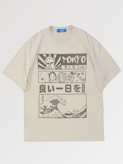 Camiseta Oversize Japonesa - Crema / S