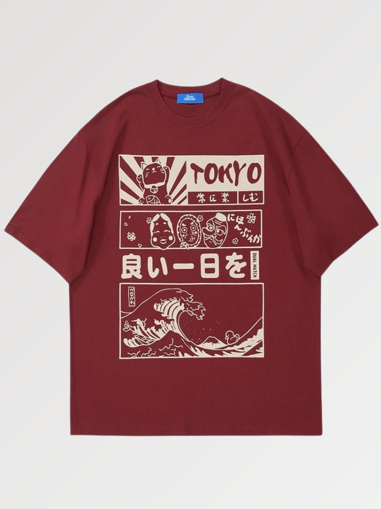 Camiseta Oversize Japonesa - Rojo / S