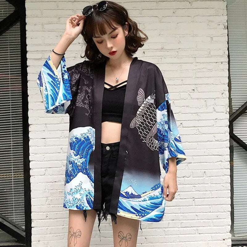 Kimono de Mujer Corto - Olas Japonesas