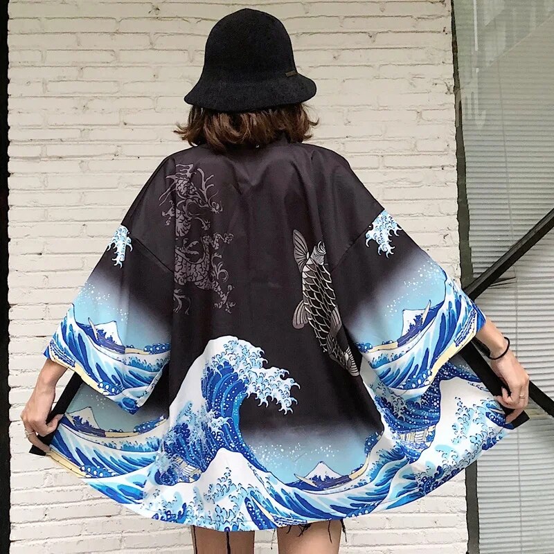 Kimono de Mujer Corto Olas Japonesas