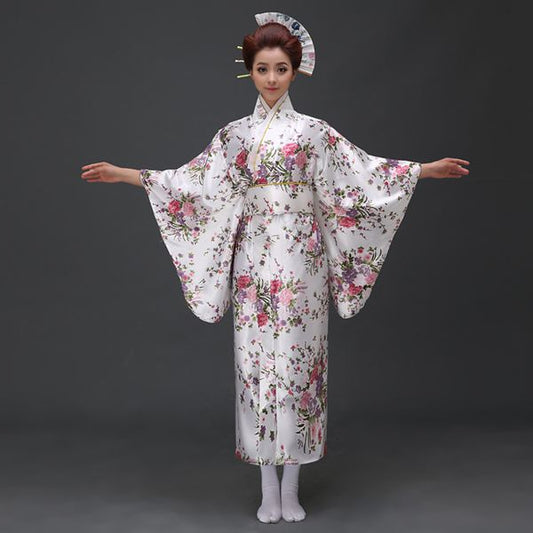 Yukata Mujer - Blanco con Flores